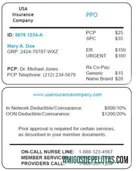 Cartão de seguro saúde dos EUA exemplo real
